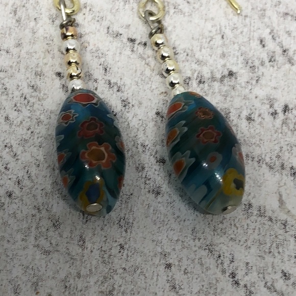 Gold over sterling silver hooks millefiori murano art glass earrings boho - Picture 3 of 5